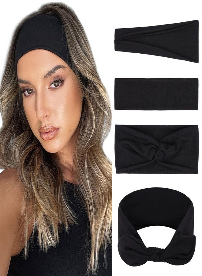 XTREND 4 Packs Black Headbands for Women ，Stretchy Anti-Slip Design Sweat Head Bands for Women’s Hair, One Set Multi Styles Fashion Headscarf For Women Yoga Workout Sports Every Day Basic Accessories - Image 1